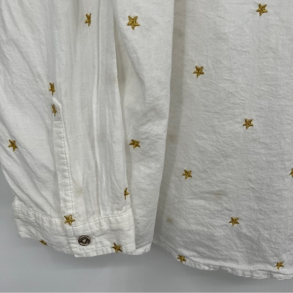 Tommy Hilfiger Gold Star Embroidered Long Sleeve Collared Sheer White Blouse - Picture 5 of 14